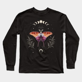 Lesbian Luna Moth Celestial Cottagecore LGBT Pride Flag Long Sleeve T-Shirt